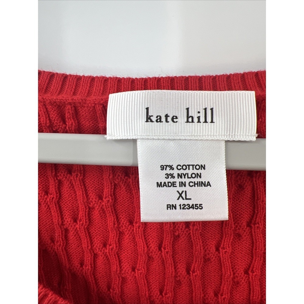 Kate Hill Red Short Sleeve Cable Knit Top Sweater RN 123455 XL - Picture 3 of 8